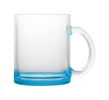 Hrnek SKLENĚNÝ - DNO SVĚTLE MODRÉ